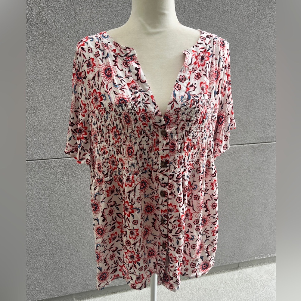 Indigo Rose loose fit short sleeve top 2X